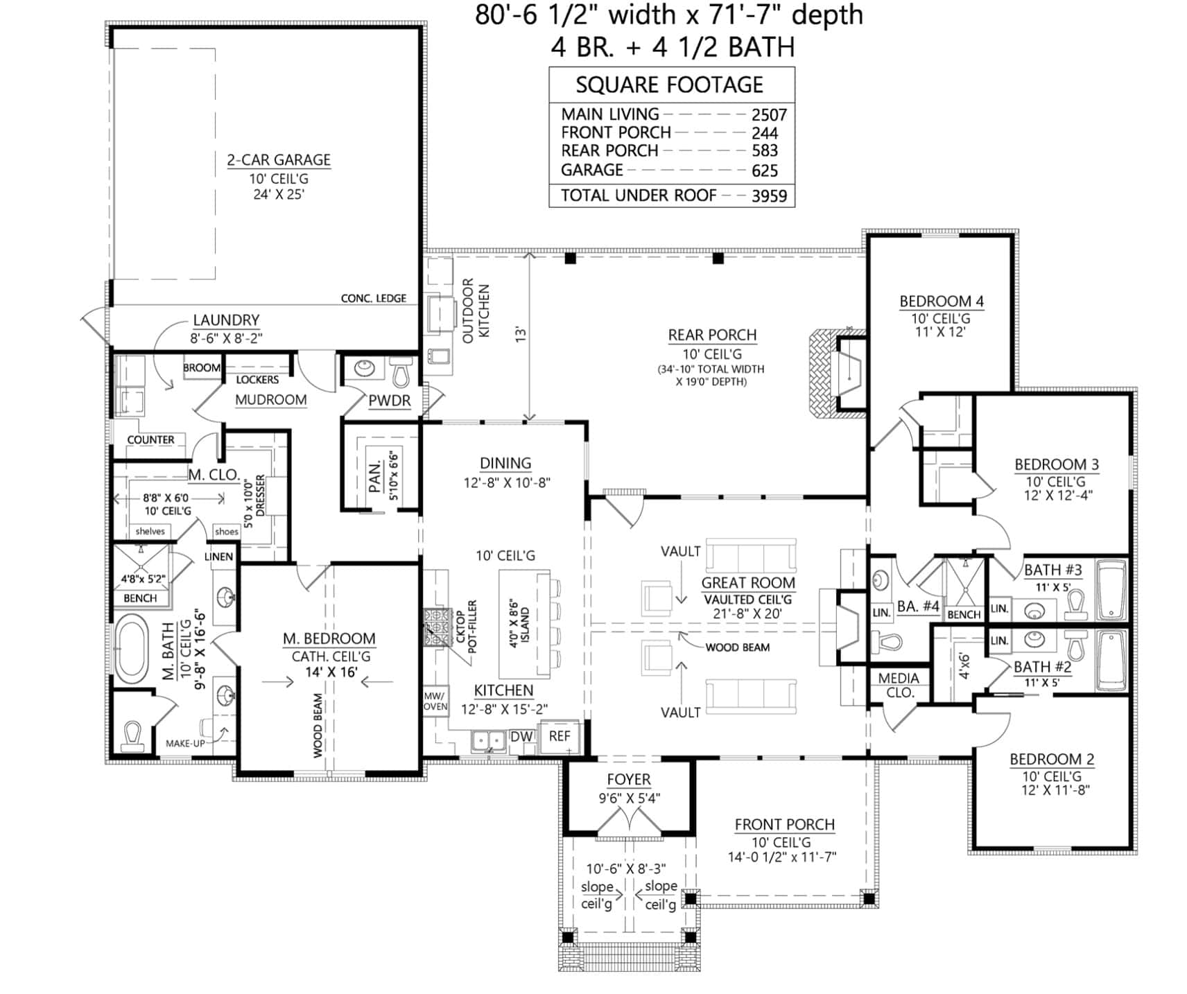 Main Level of Farmhouse Plan #206-1070