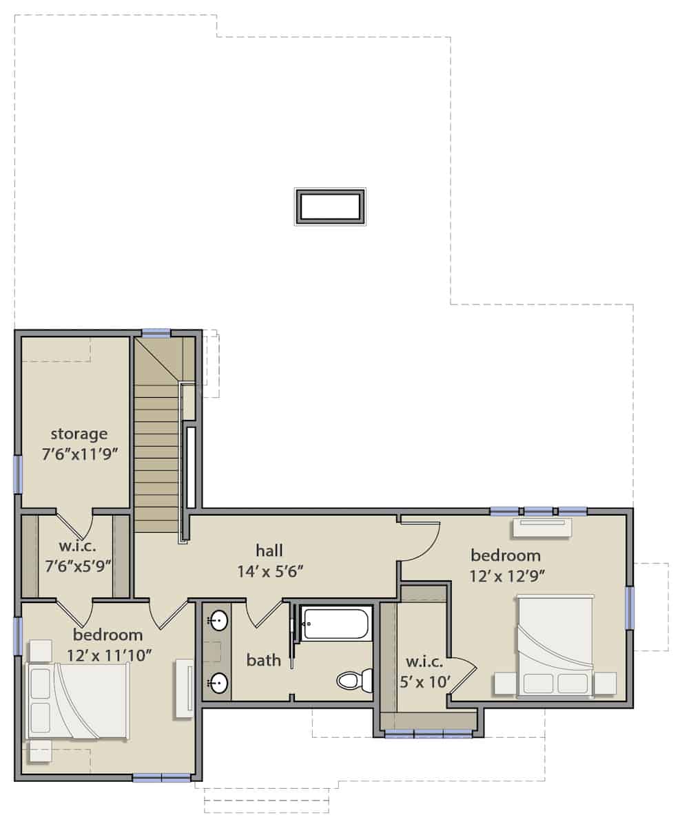 Floor Plan Upper Level of Colonial Plan #207-1001