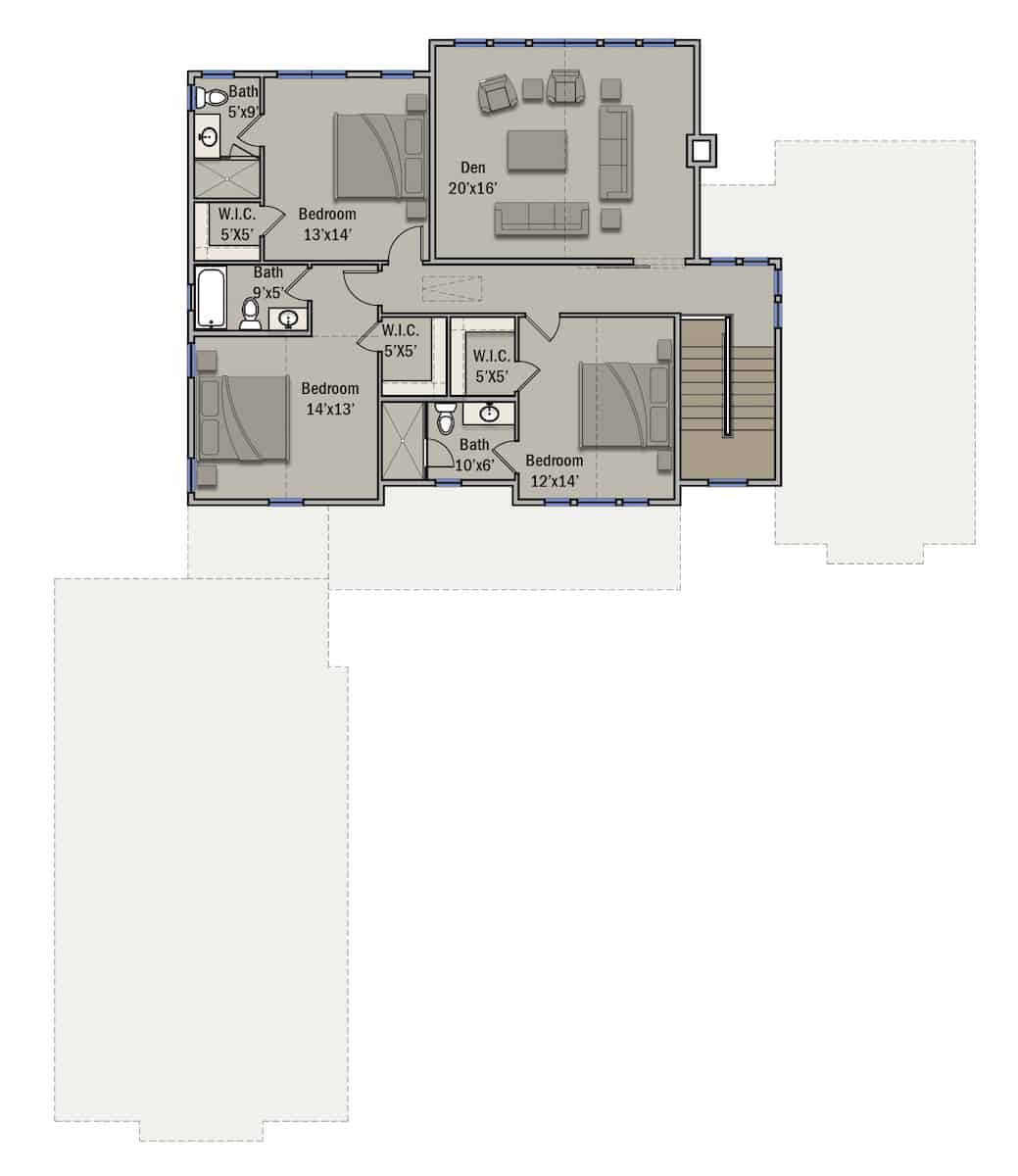 Floor Plan Upper Level of Ranch Plan #207-1003