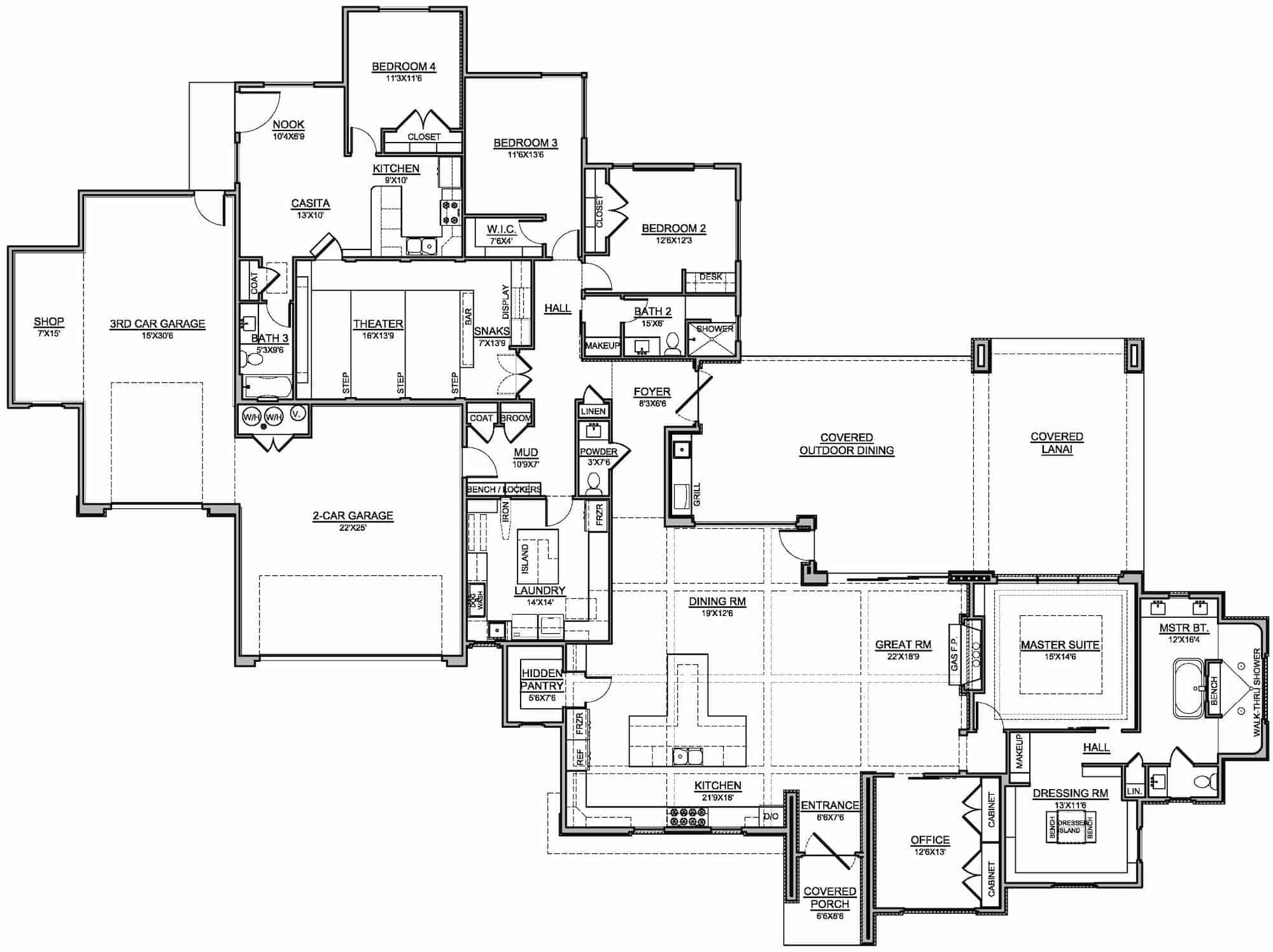 Floor Plan Main Level of Mediterranean Plan #208-1000