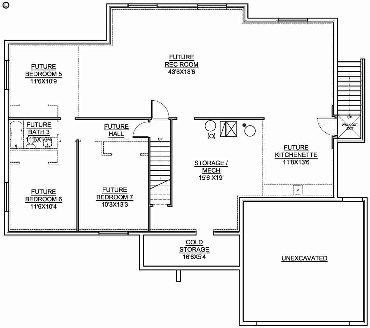 Floor Plan Basement of Contemporary Plan #208-1002