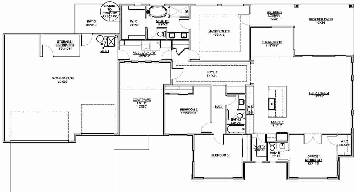 Floor Plan Main Level of Modern Plan #208-1008