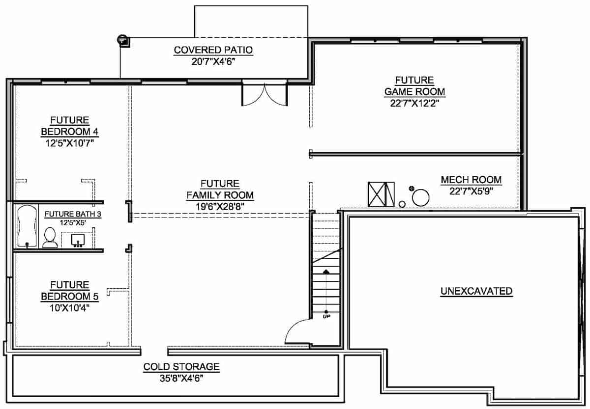 Floor Plan Basement of European Plan #208-1010