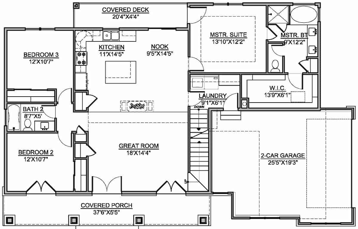 Floor Plan Main Level of European Plan #208-1010