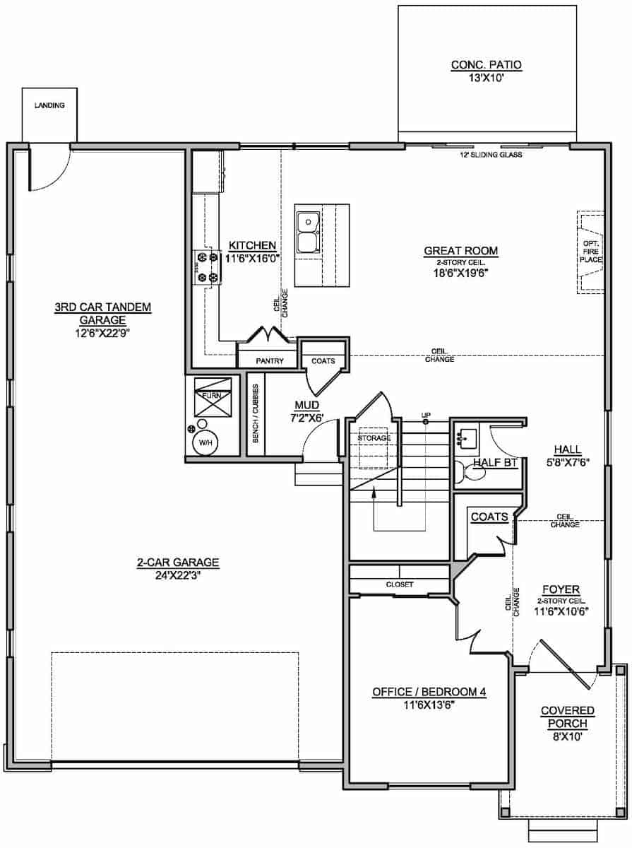 Floor Plan Main Level of Contemporary Plan #208-1011