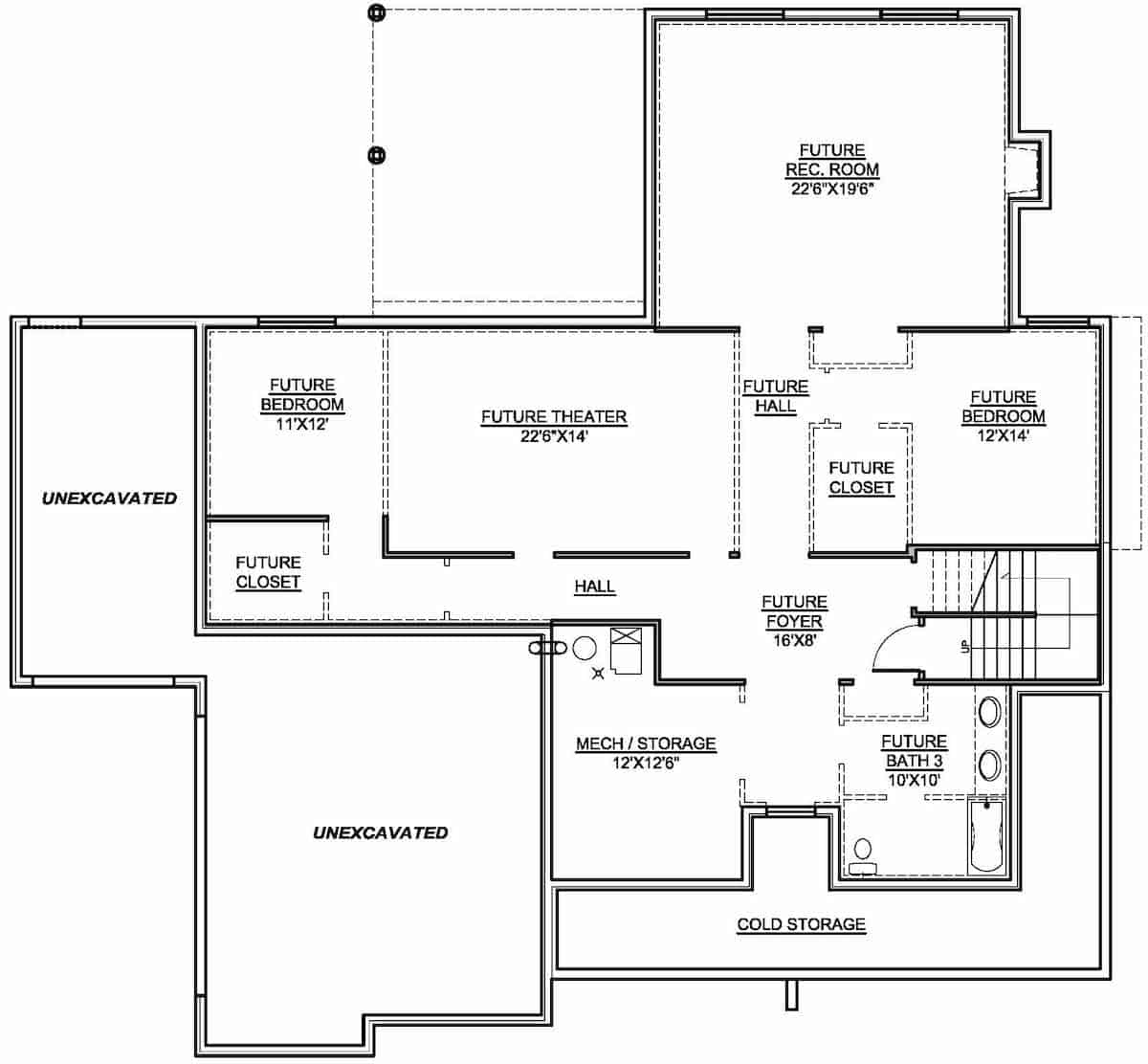 Floor Plan Basement of Craftsman Plan #208-1012