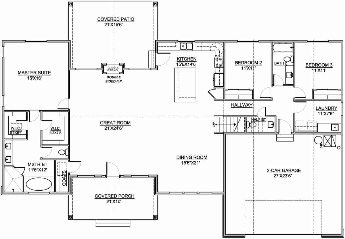 Floor Plan Main Level of Craftsman Plan #208-1013