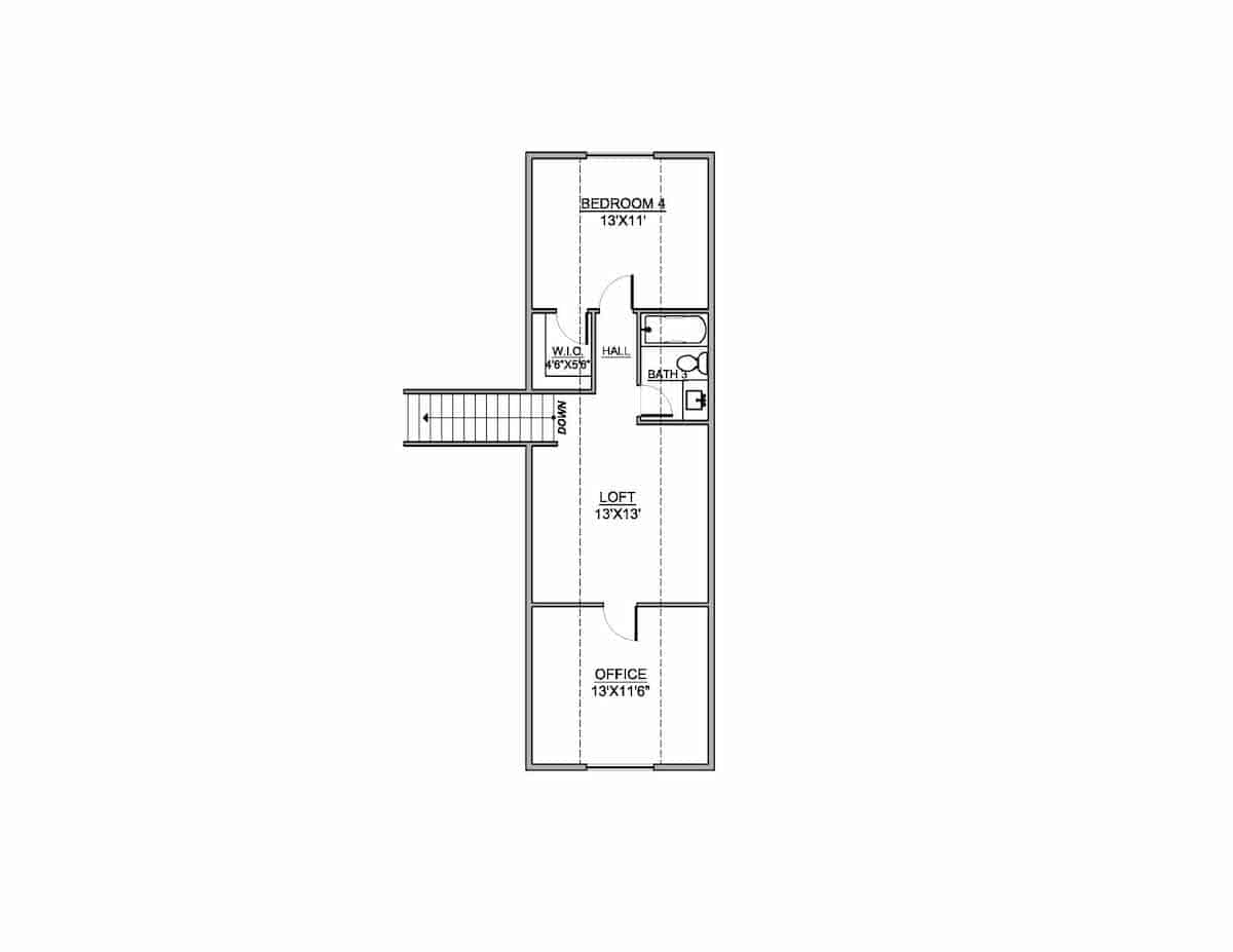 Floor Plan Upper Level of Craftsman Plan #208-1013