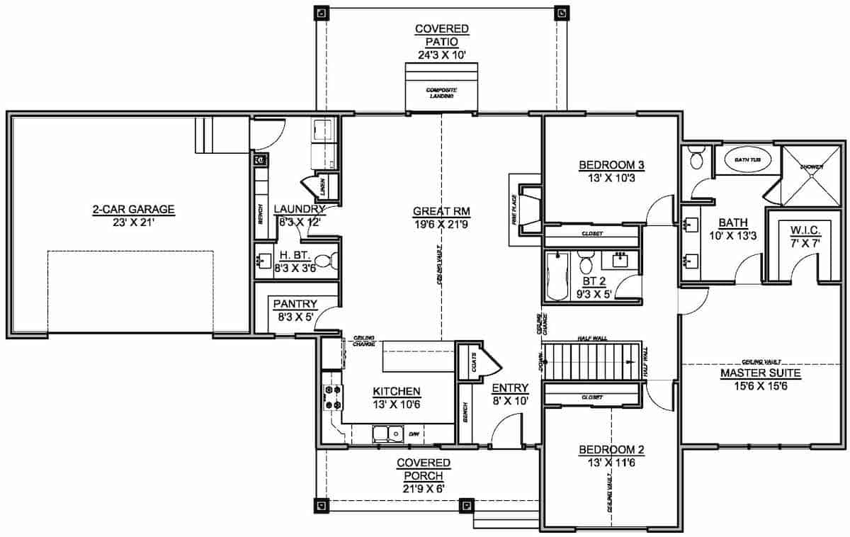 Floor Plan Main Level of Contemporary Plan #208-1014