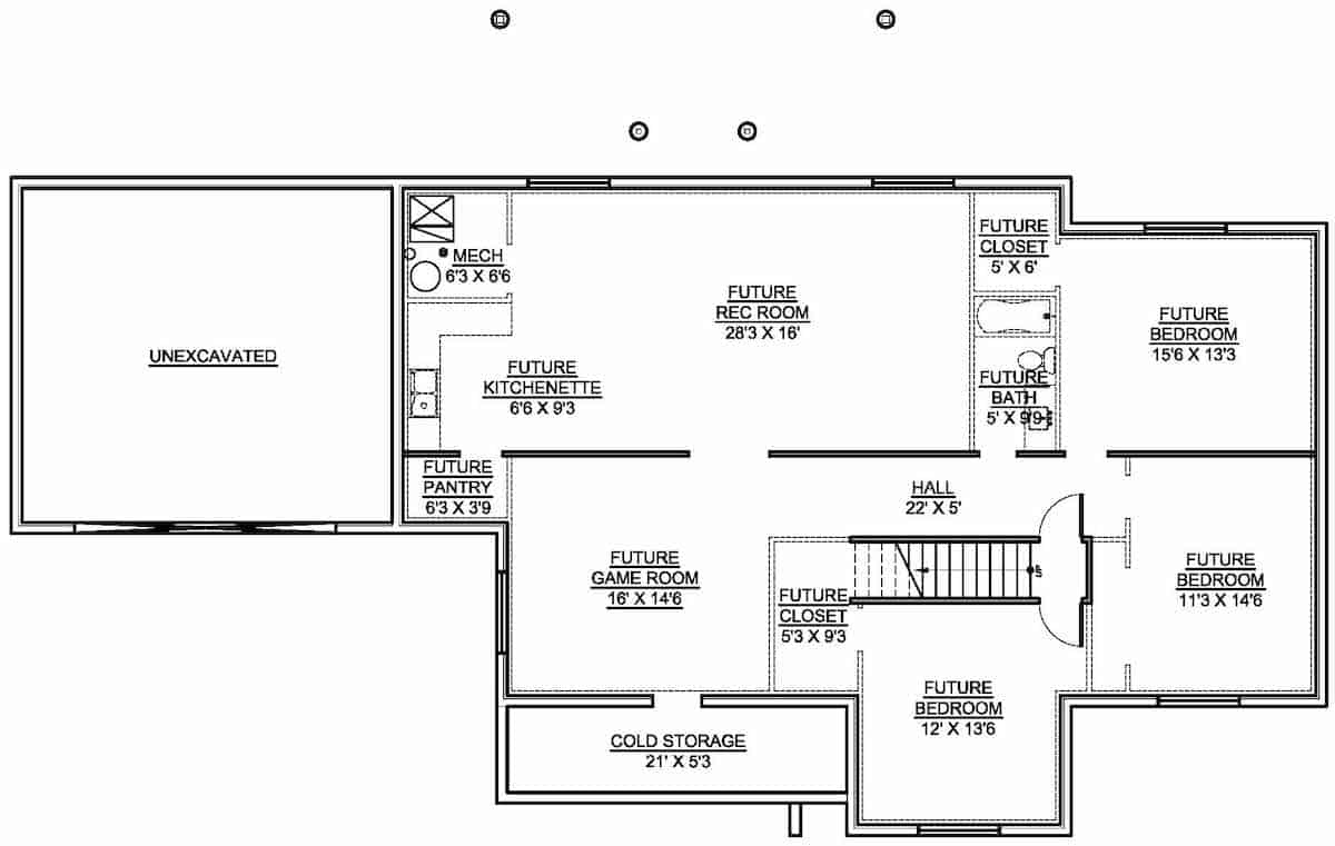 Floor Plan Basement of Contemporary Plan #208-1014