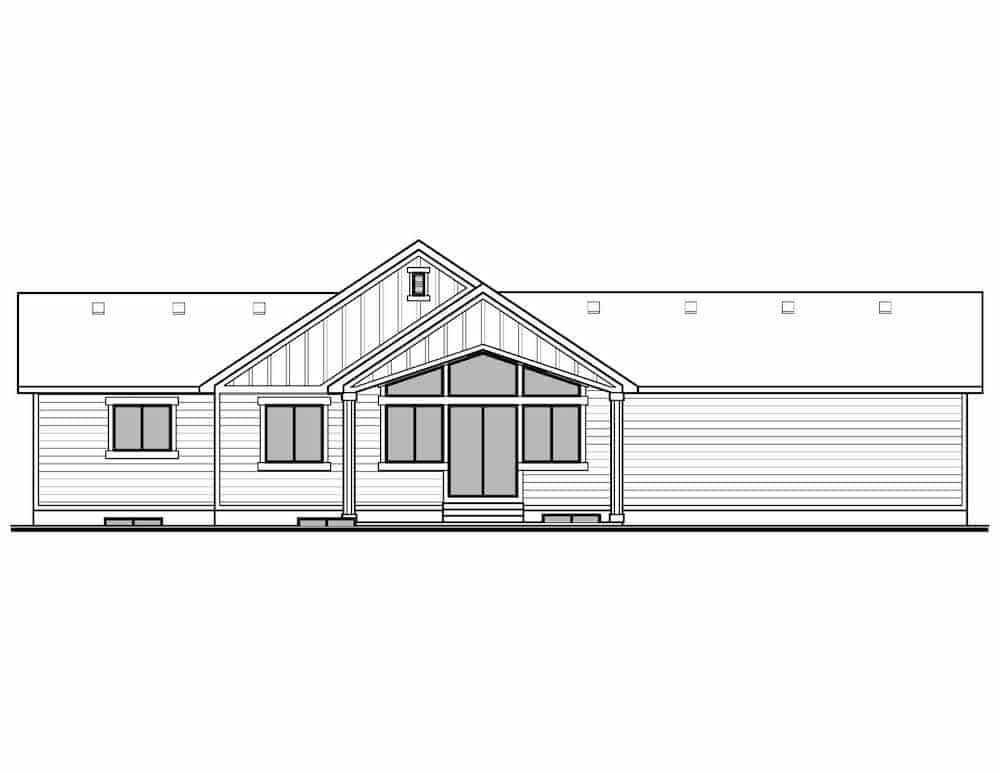 Home Plan Rear Elevation of this 3-Bedroom,1901 Sq Ft Plan -208-1014