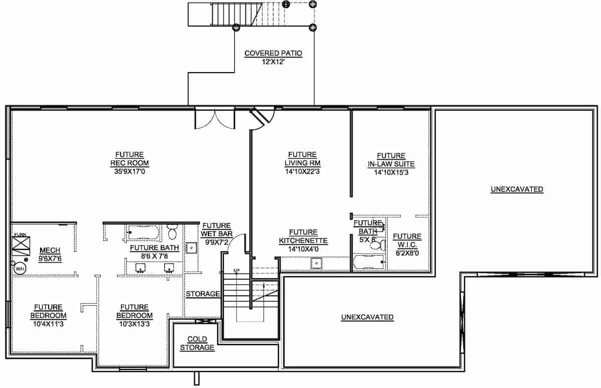 Floor Plan Basement of Craftsman Plan #208-1015