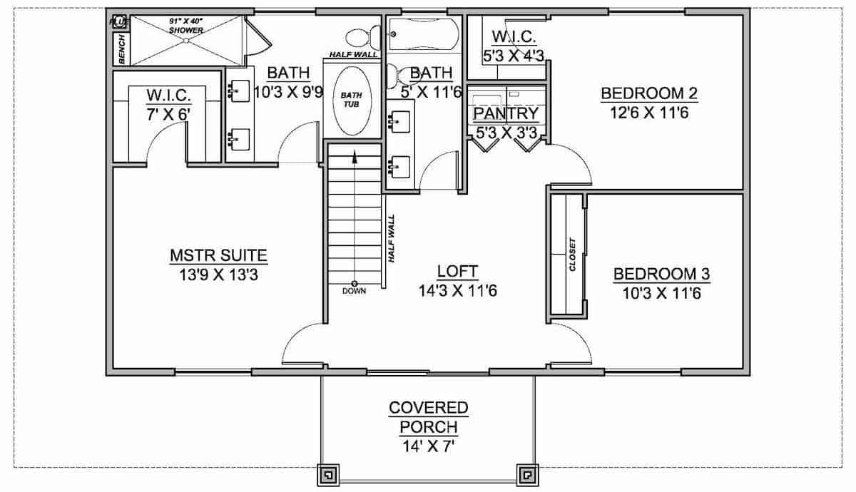 Floor Plan Upper Level of Farmhouse Plan #208-1016