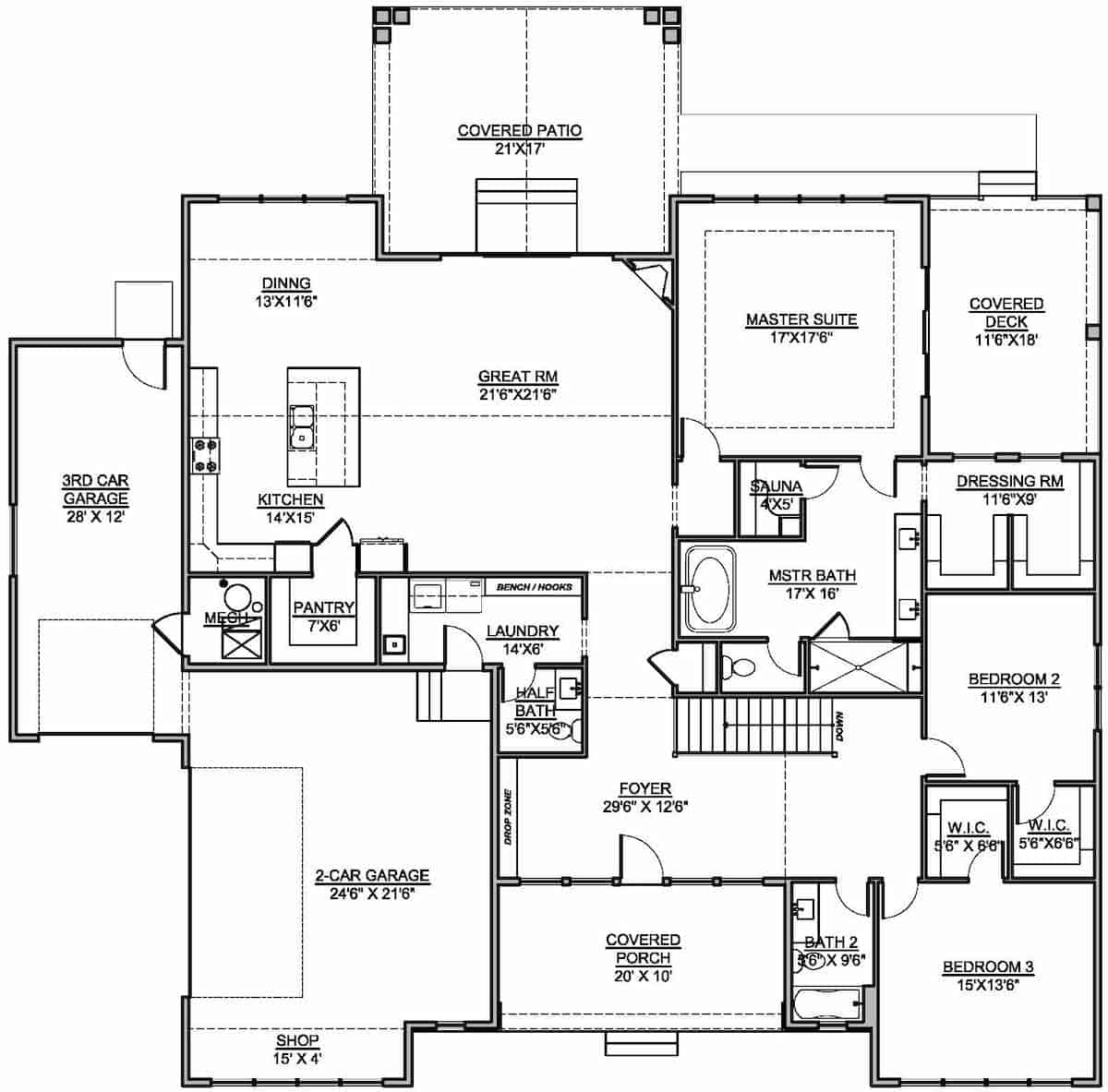 Floor Plan Main Level of Contemporary Plan #208-1017