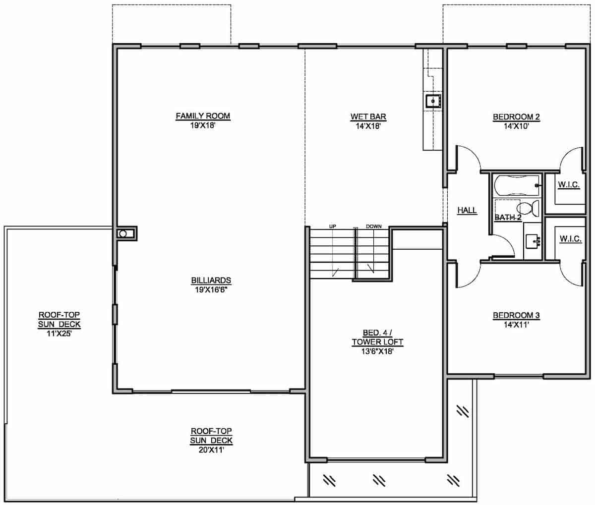 Floor Plan Upper Level of Modern Plan #208-1018