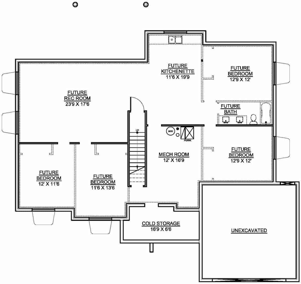 Floor Plan Basement of Contemporary Plan #208-1019