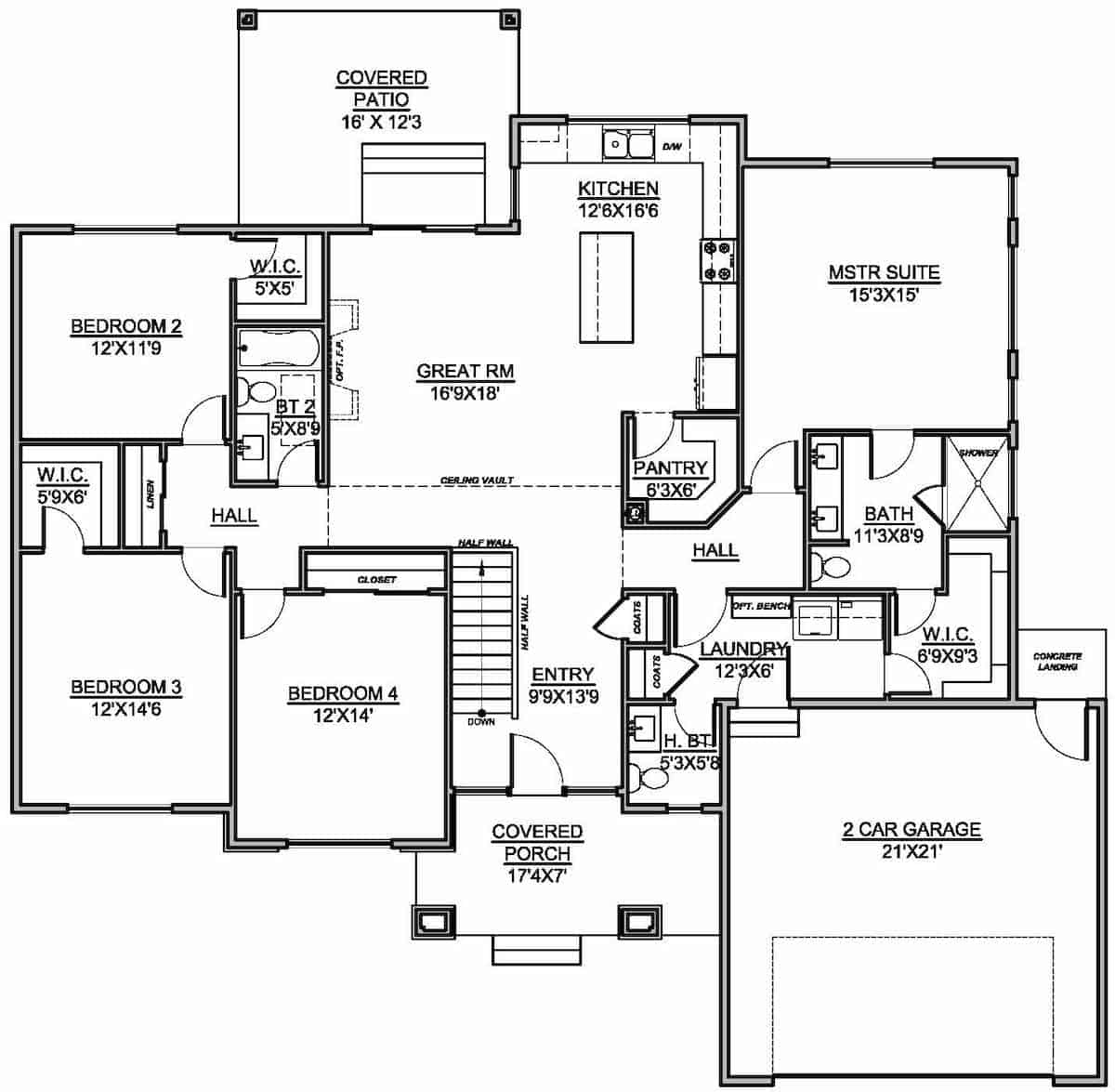 Floor Plan Main Level of Contemporary Plan #208-1019