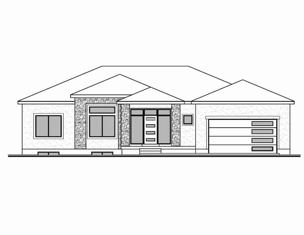 Home Plan Front Elevation of this 4-Bedroom,2000 Sq Ft Plan -208-1019