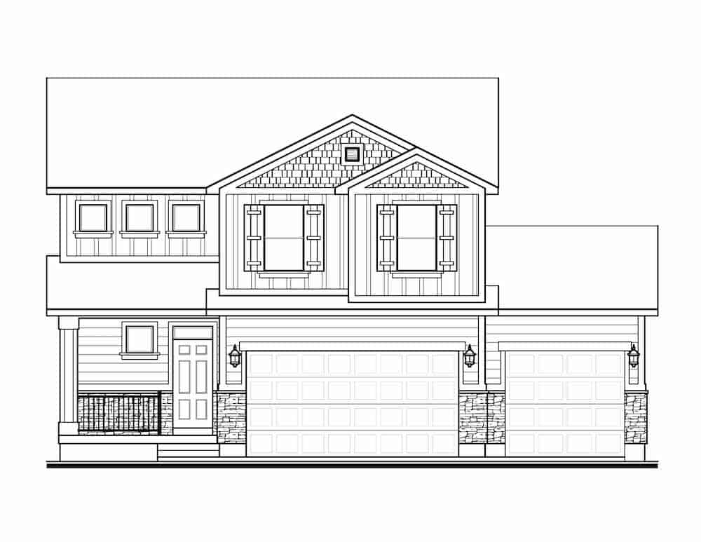 Home Plan Front Elevation of this 3-Bedroom,1884 Sq Ft Plan -208-1020