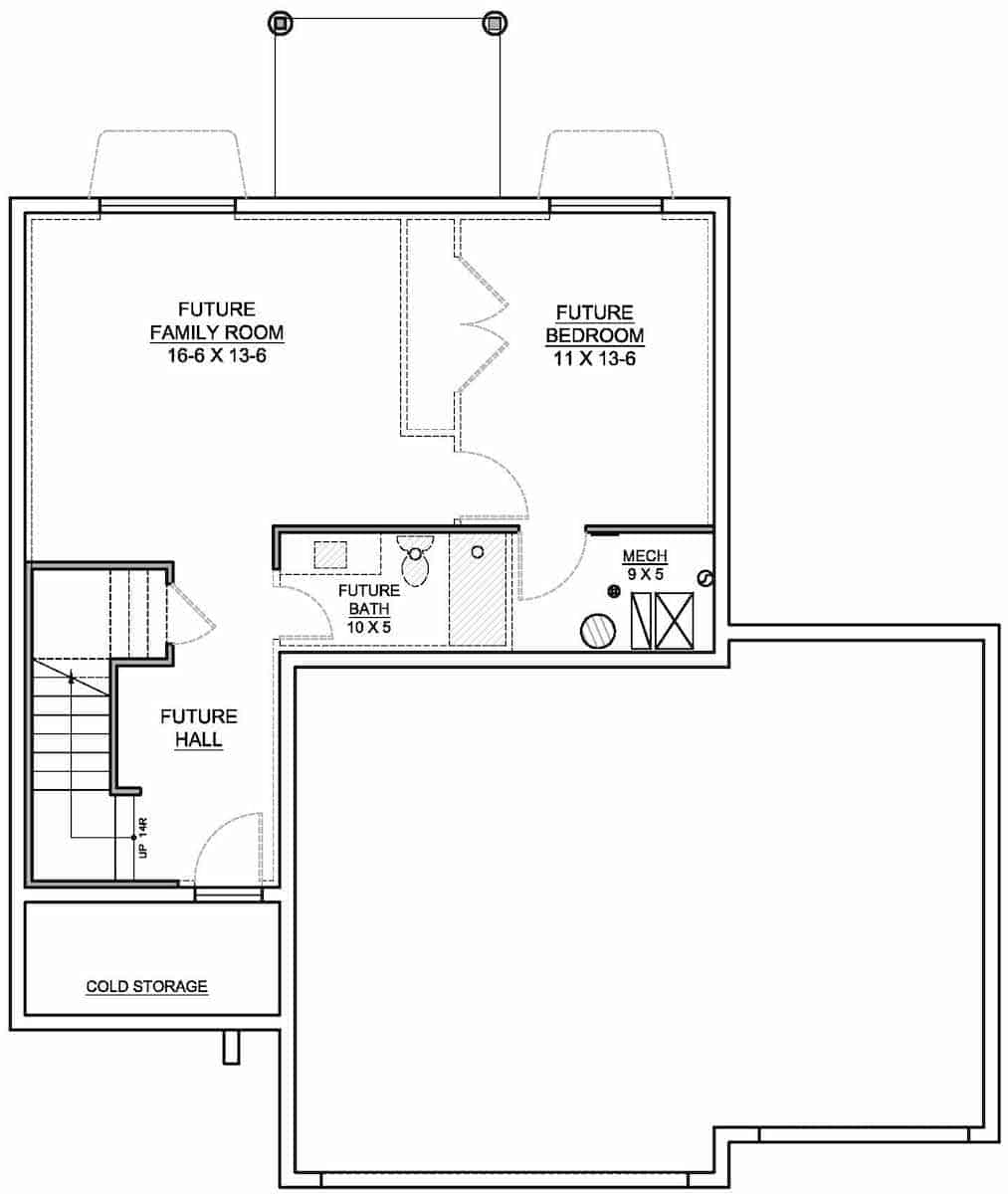 Floor Plan Basement of Farmhouse Plan #208-1020