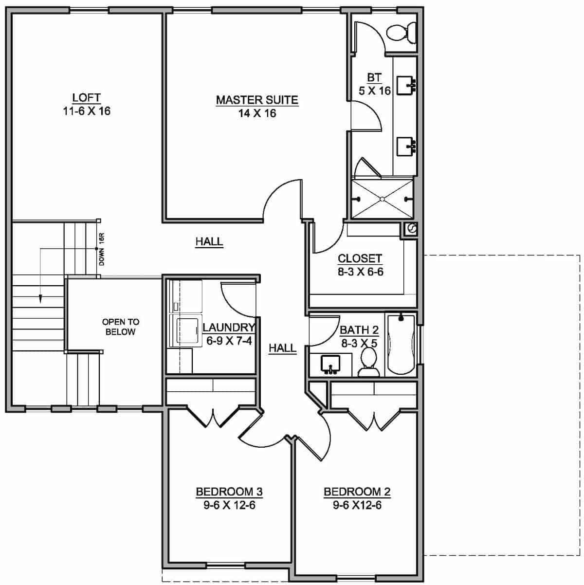 Floor Plan Upper Level of Farmhouse Plan #208-1020