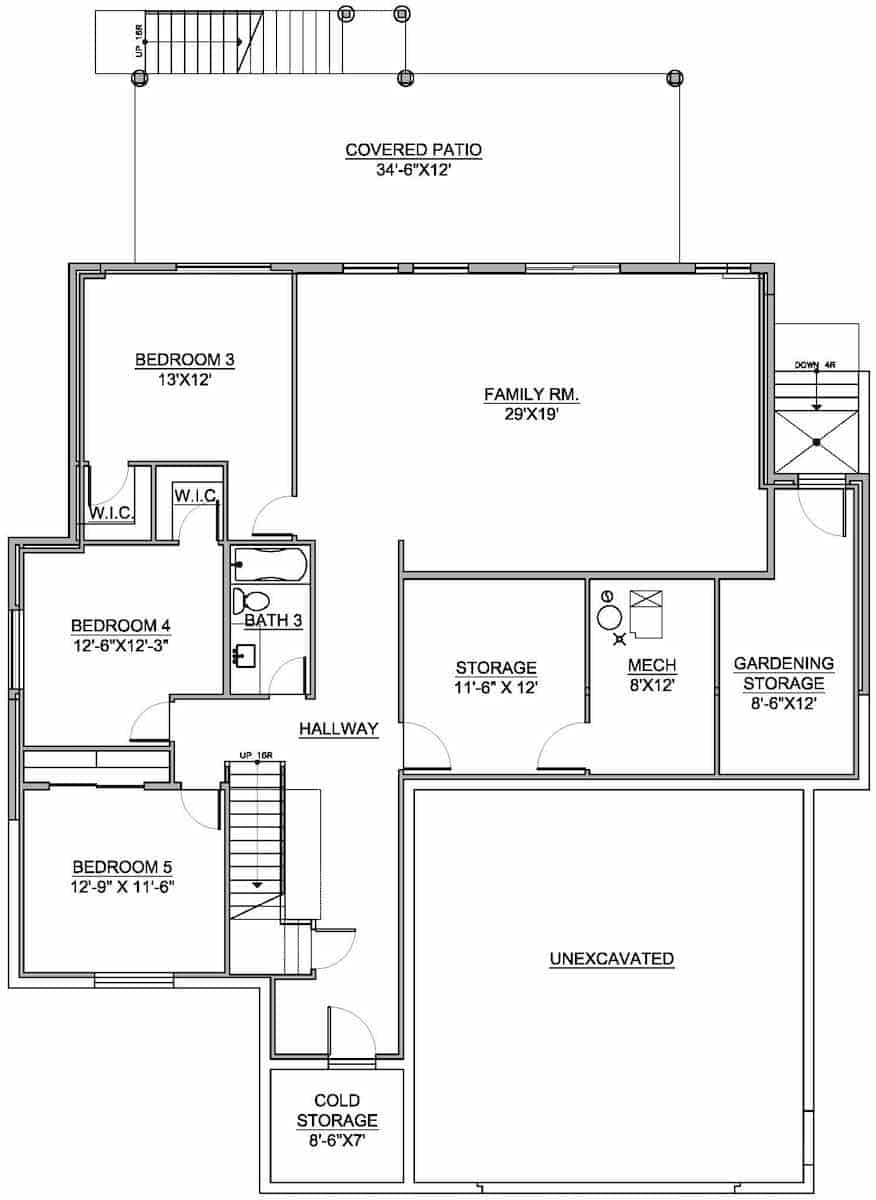 Floor Plan Basement of Modern Plan #208-1021