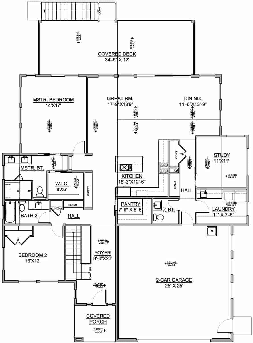 Floor Plan Main Level of Modern Plan #208-1021