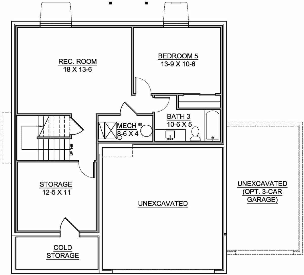 Floor Plan Basement of Farmhouse Plan #208-1022