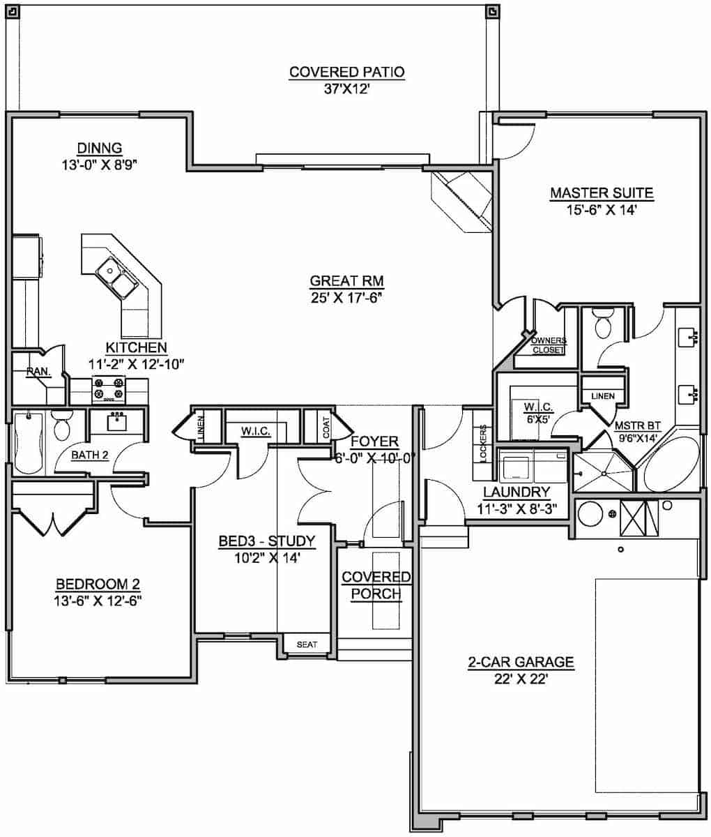 Floor Plan Main Level of Modern Plan #208-1023