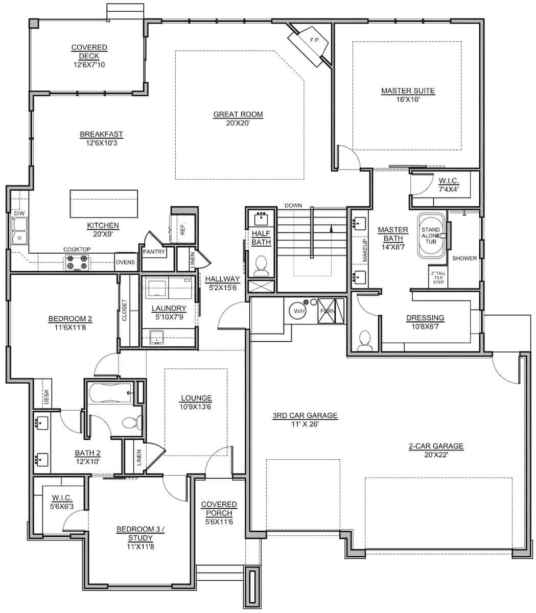 Main Level of Contemporary Plan #208-1024