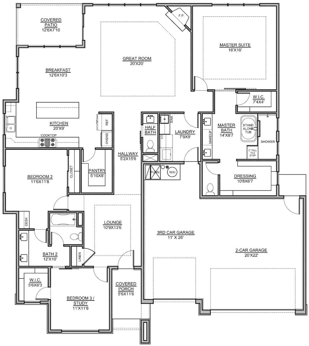 Main Level of Contemporary Plan #208-1024