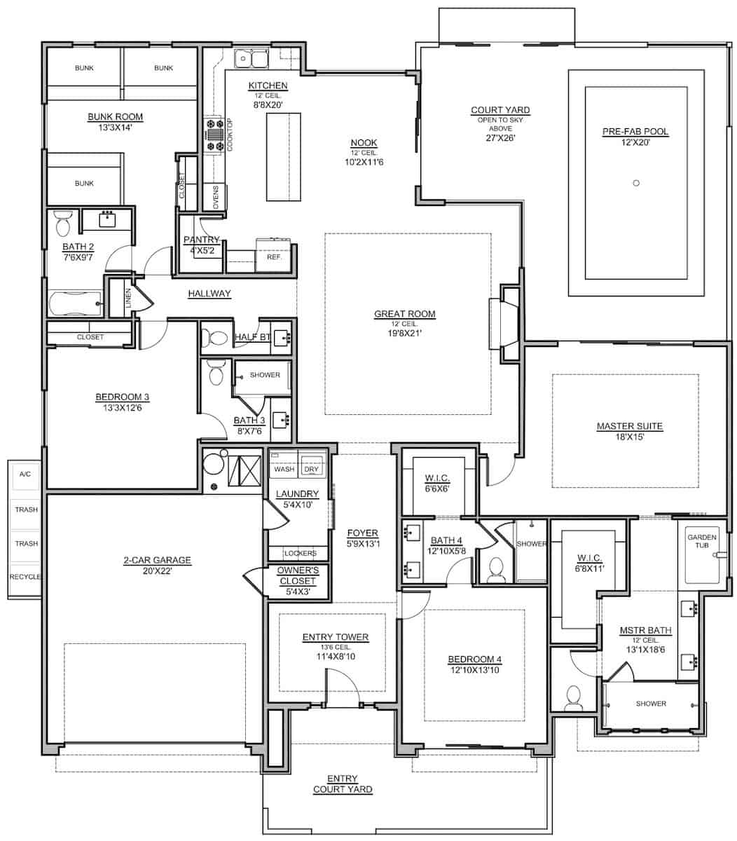 Main Level of Modern Plan #208-1025