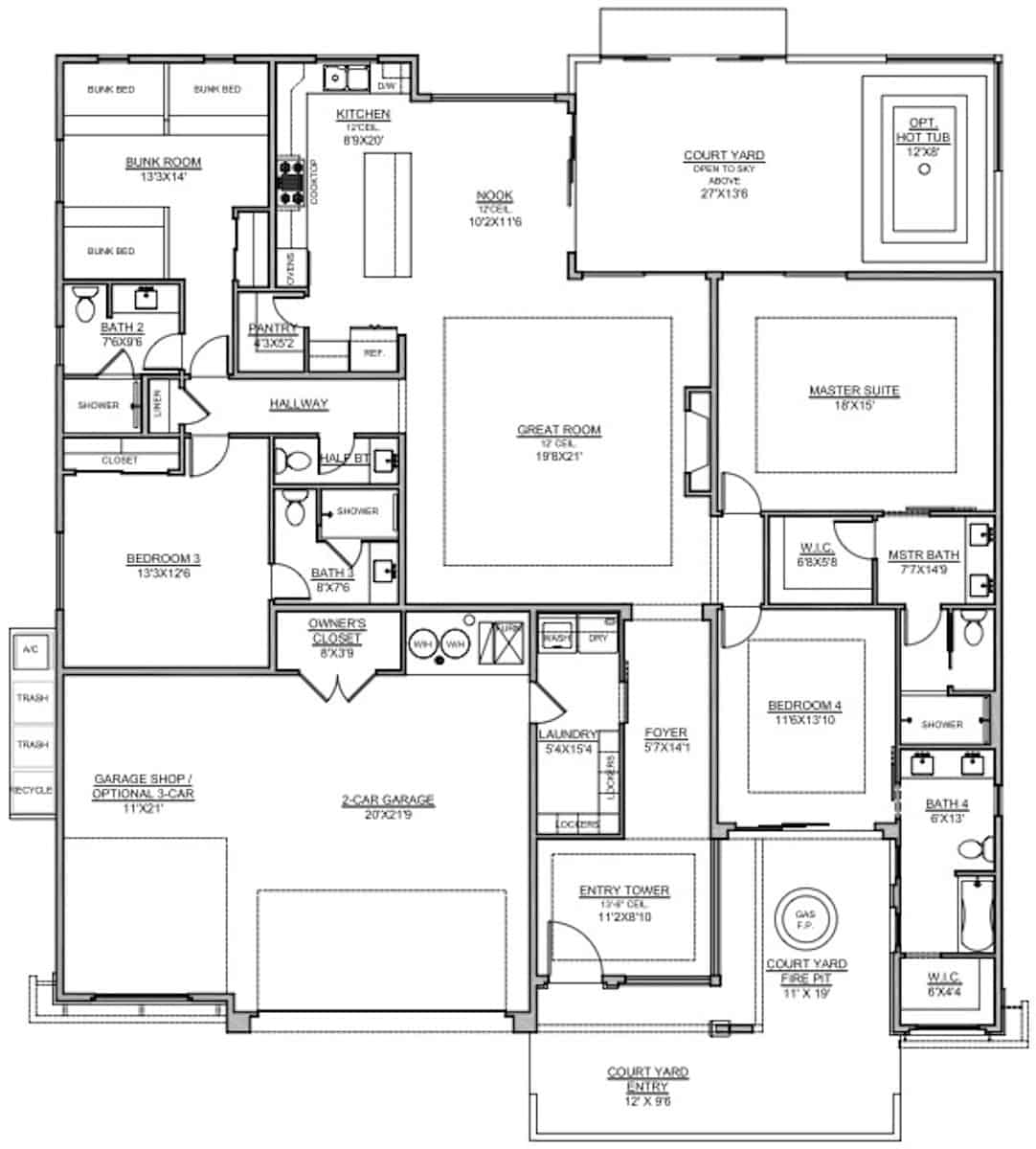 Main Level of Modern Plan #208-1026