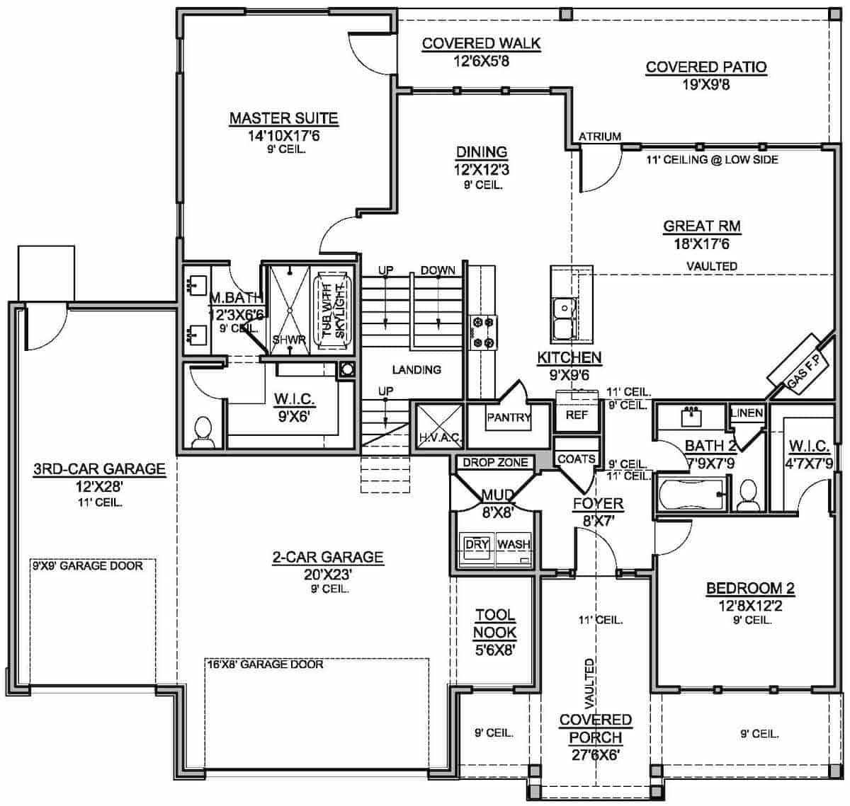Main Level of Contemporary Plan #208-1027