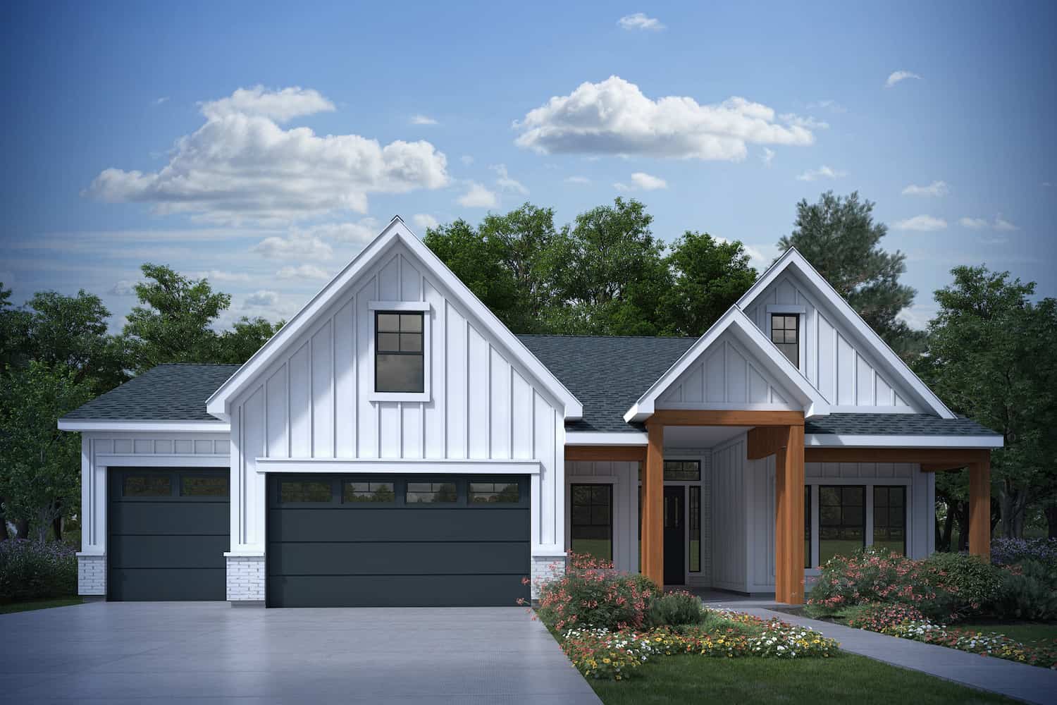 Front elevation of Transitional home (ThePlanCollection: House Plan #208-1027)