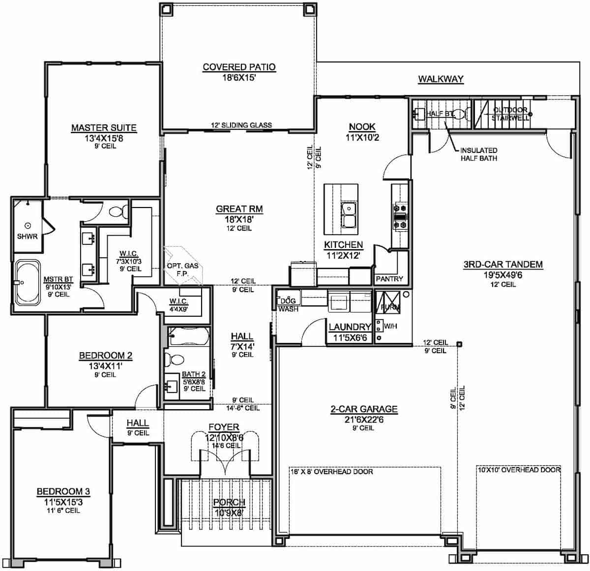 Main Level of Modern Plan #208-1029