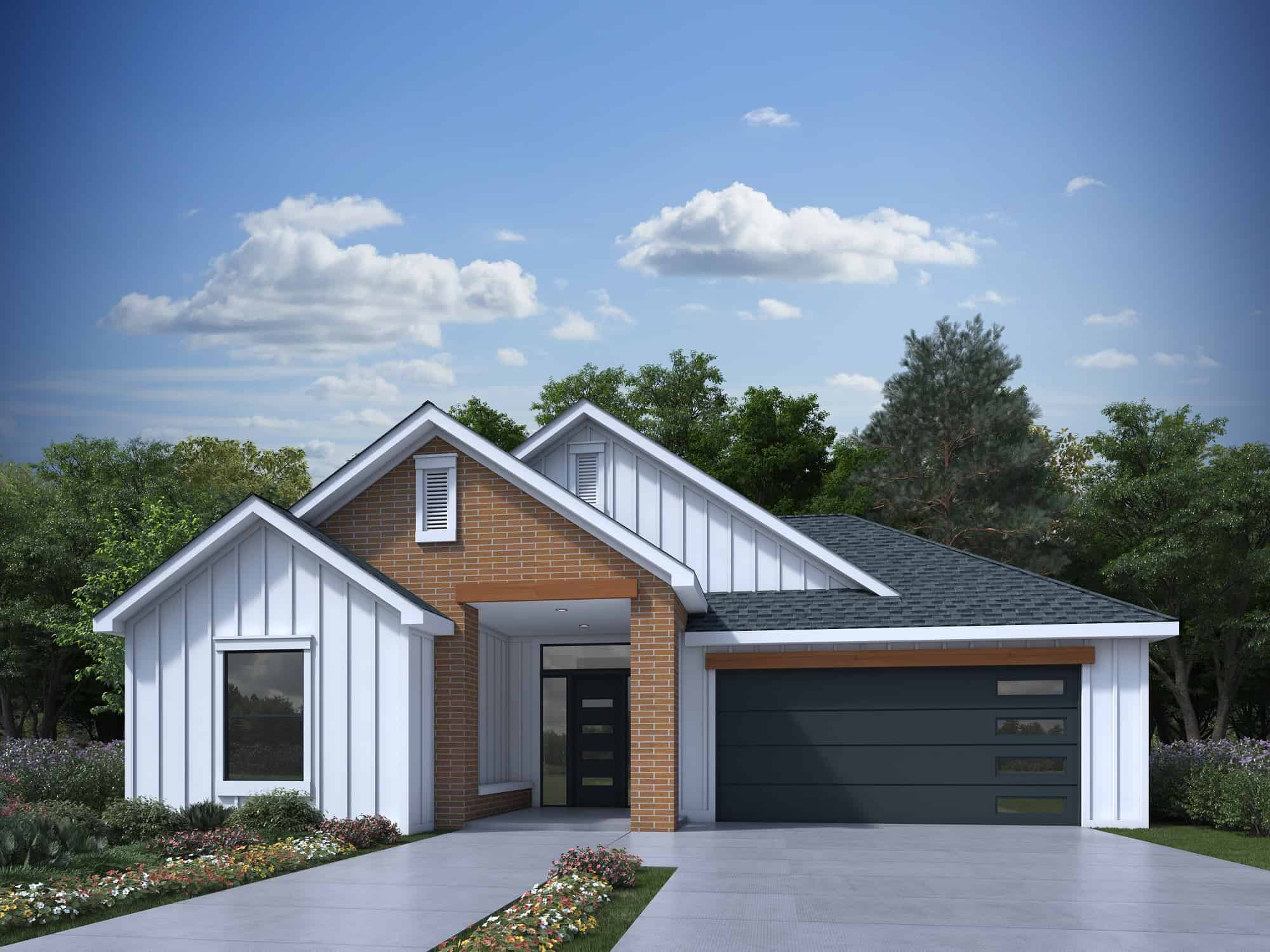 Front elevation of Contemporary home (ThePlanCollection: House Plan #208-1030)