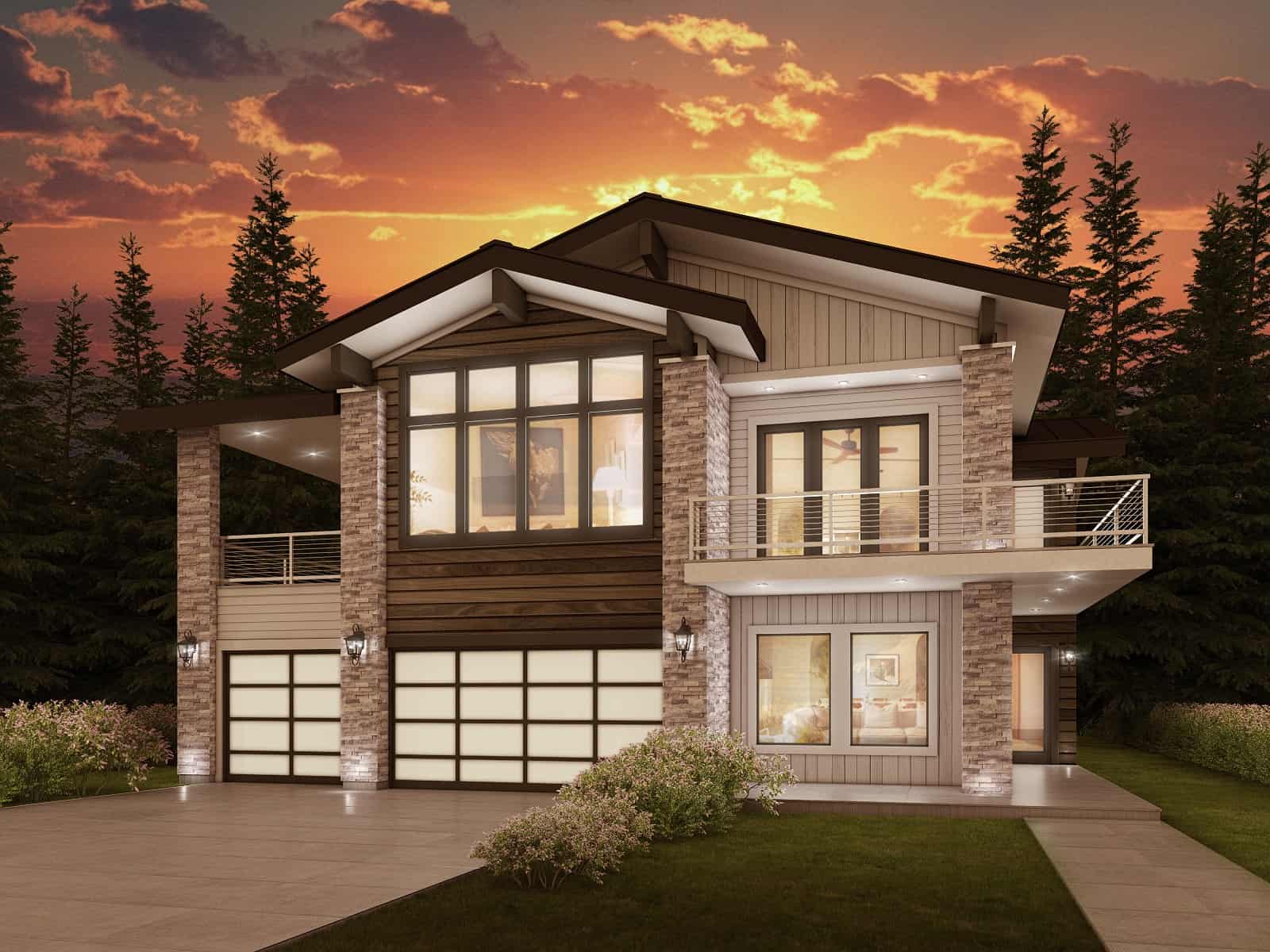 Front elevation of Contemporary home (ThePlanCollection: House Plan #208-1031)