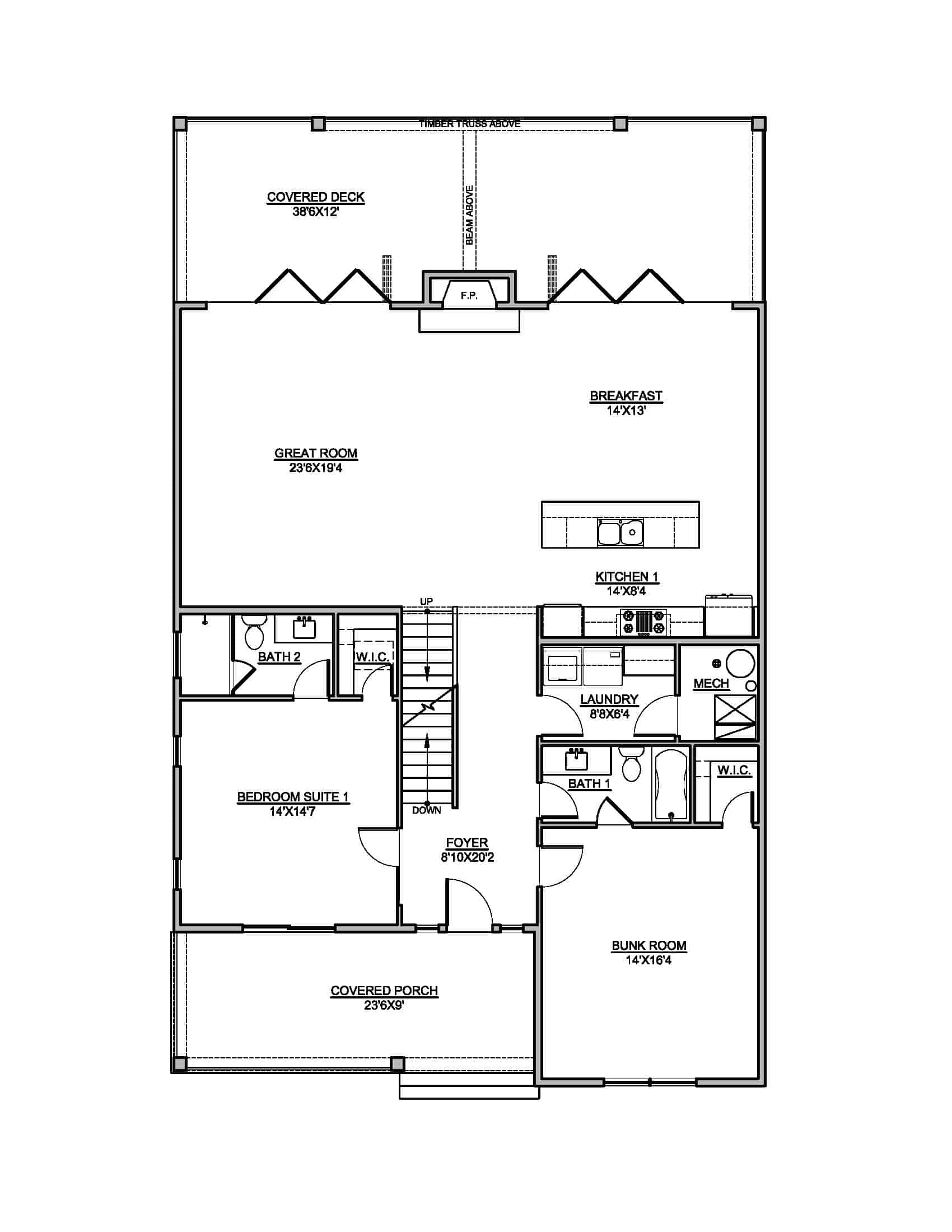 Main Level of Farmhouse Plan #208-1033