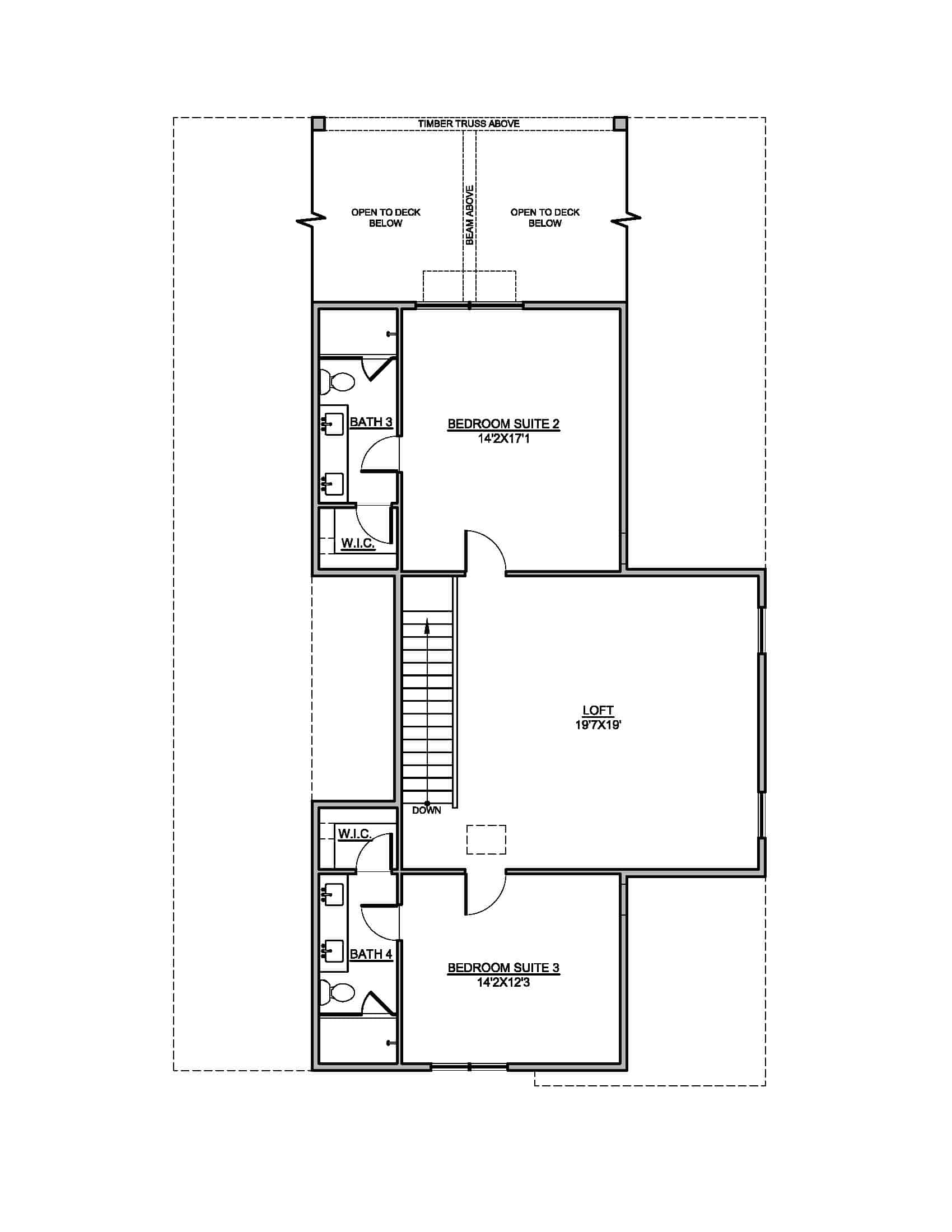 Upper Level of Farmhouse Plan #208-1033