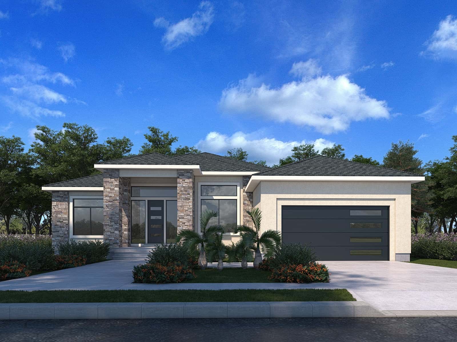 Front elevation of Contemporary home (ThePlanCollection: House Plan #208-1034)