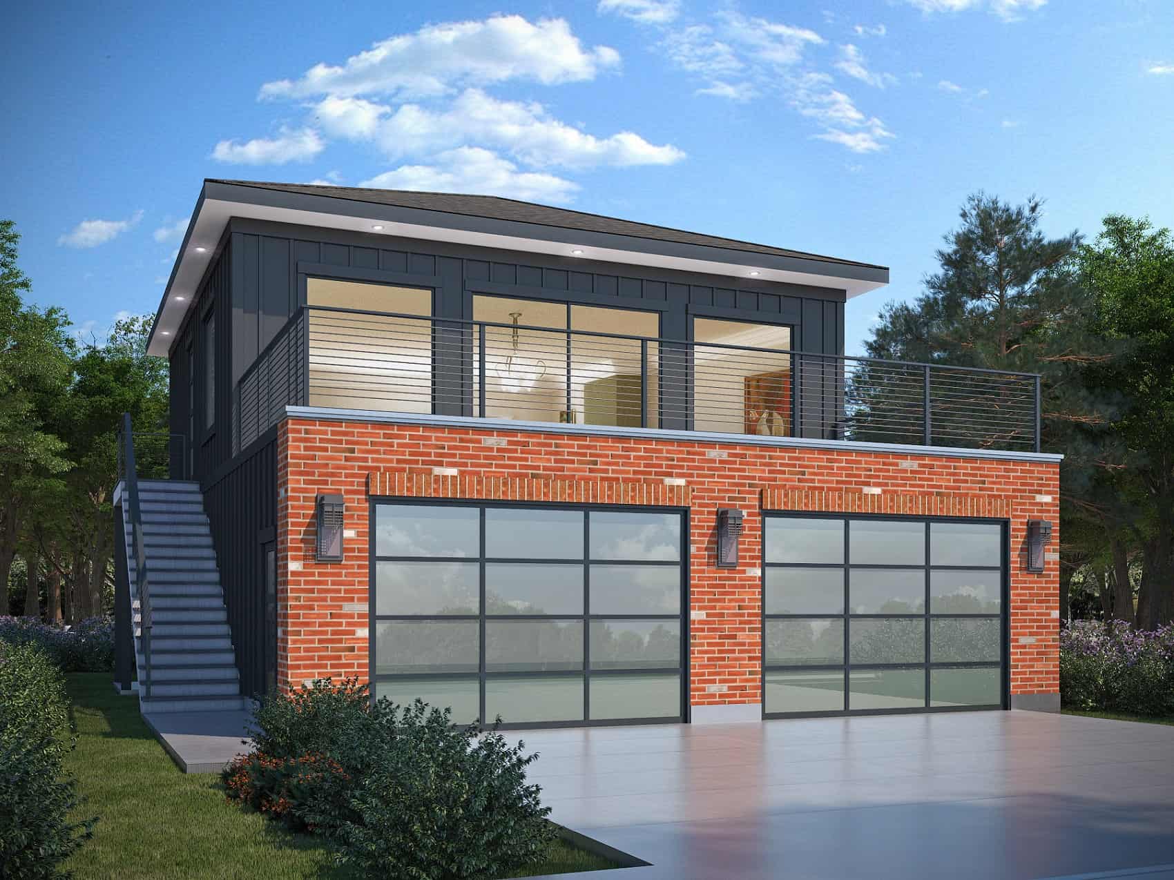 Front elevation of Garage with apartment home (ThePlanCollection: House Plan #208-1035)