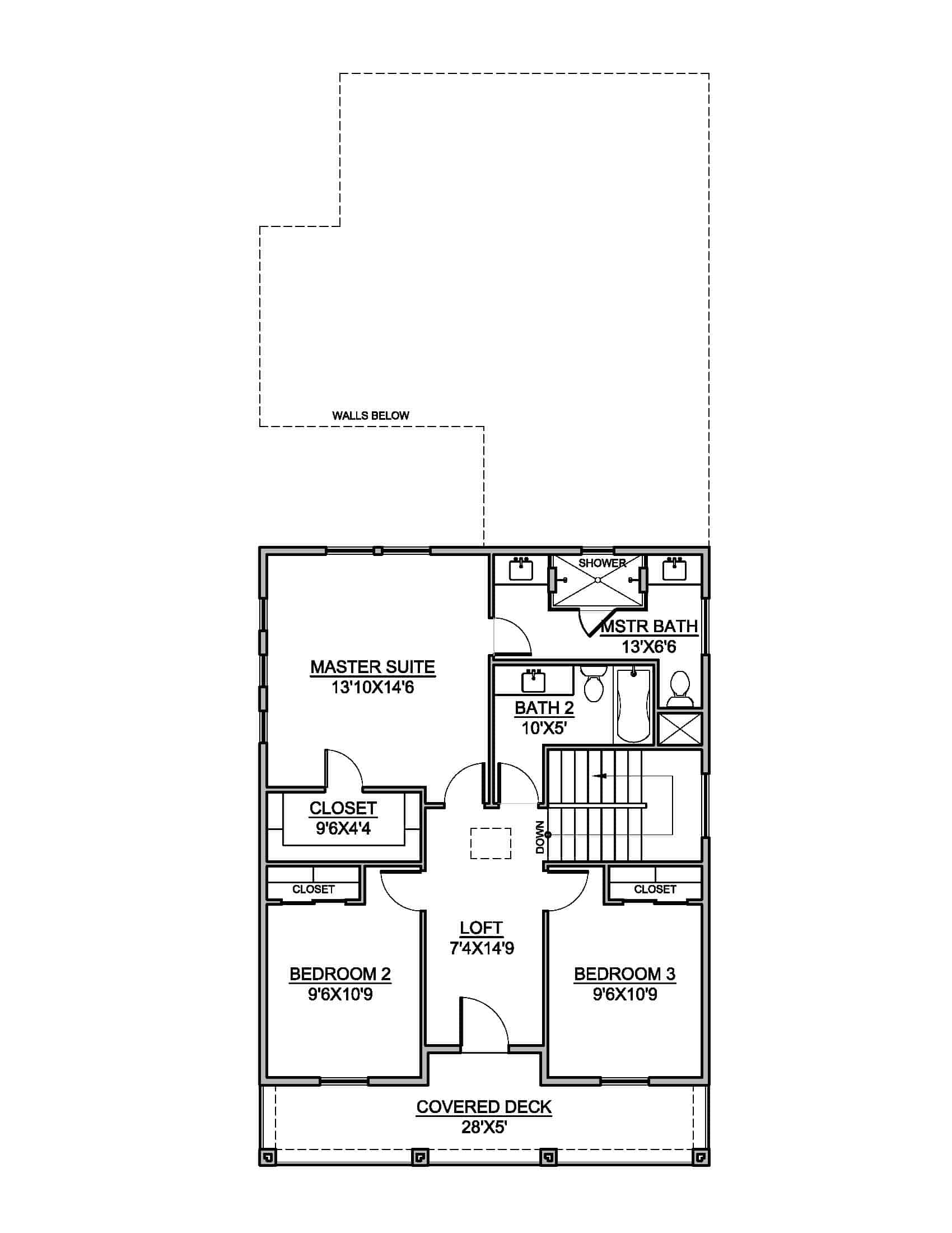 Upper Level of Farmhouse Plan #208-1036
