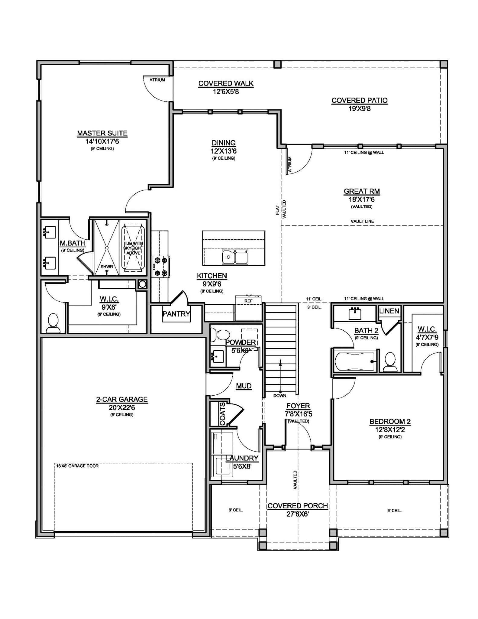 Main Level of Craftsman Plan #208-1038