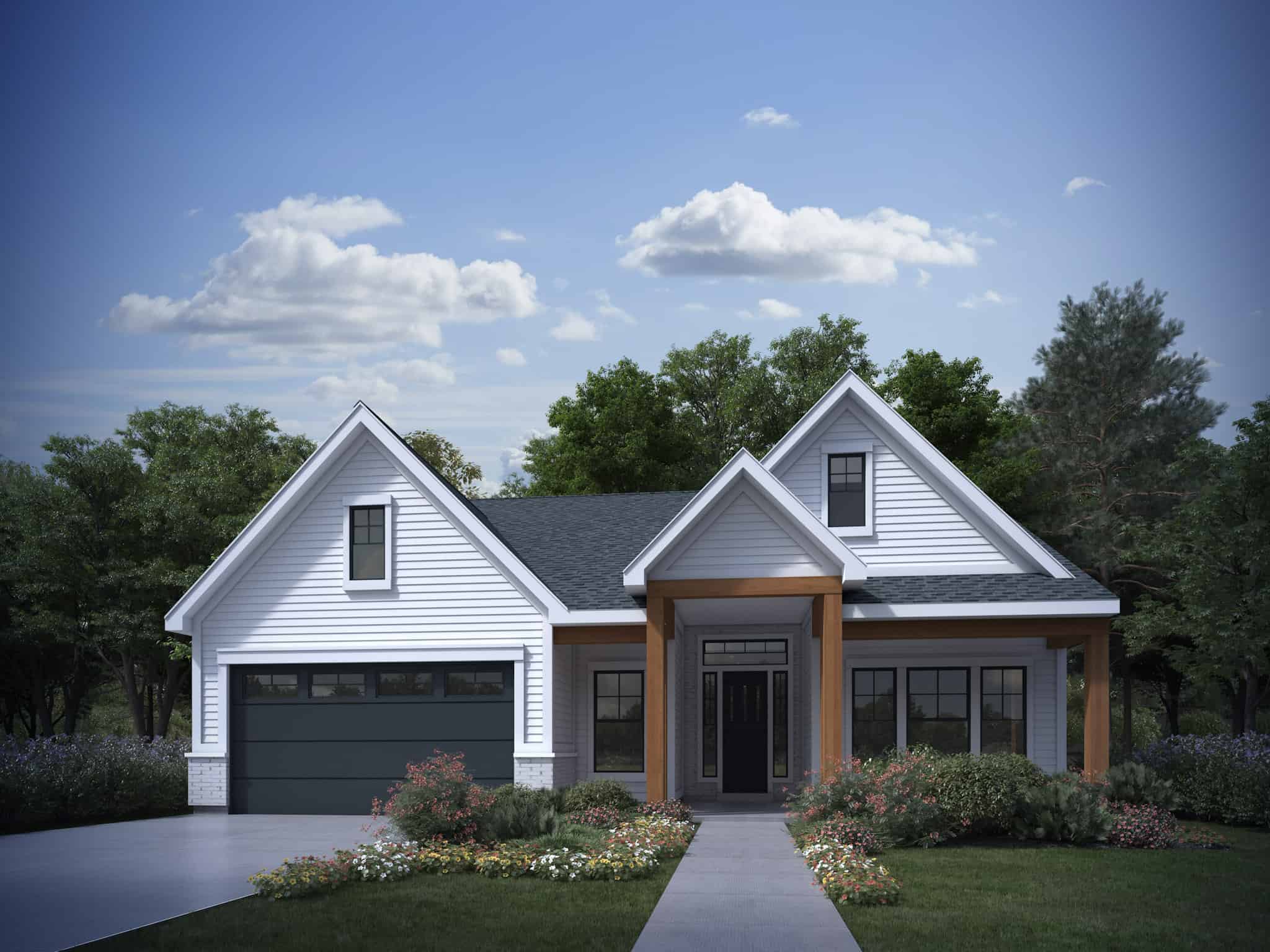 Front elevation of Craftsman home (ThePlanCollection: House Plan #208-1038)