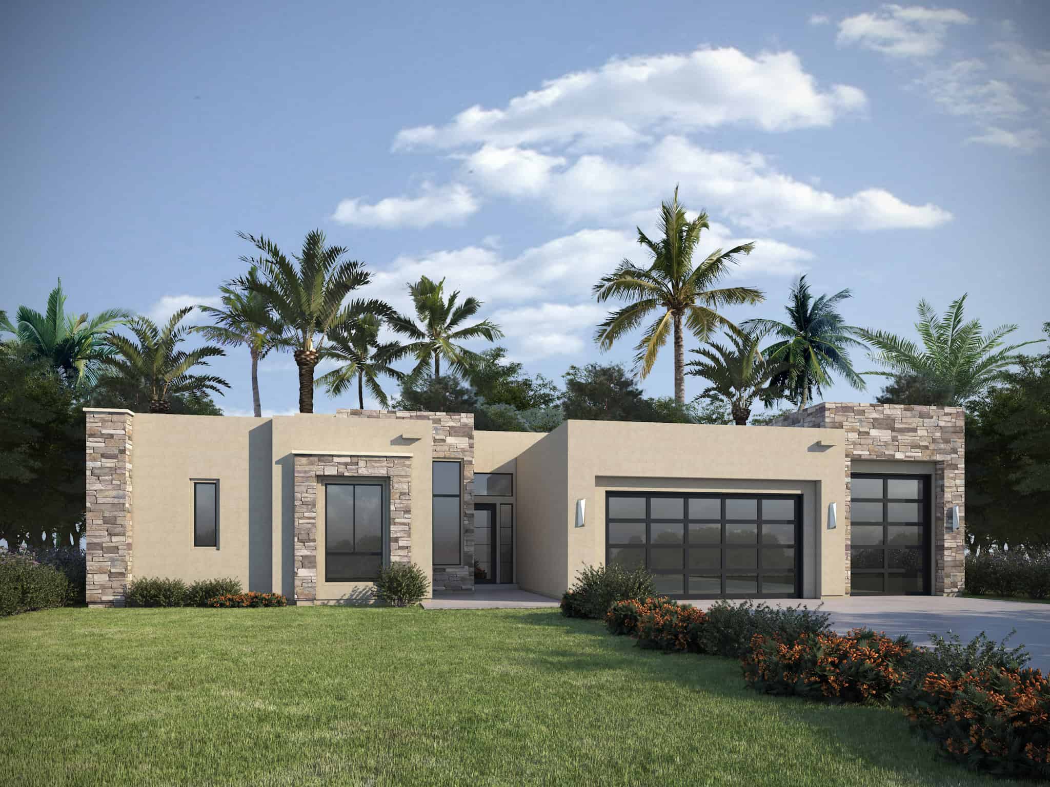 Front elevation of Contemporary home (ThePlanCollection: House Plan #208-1039)