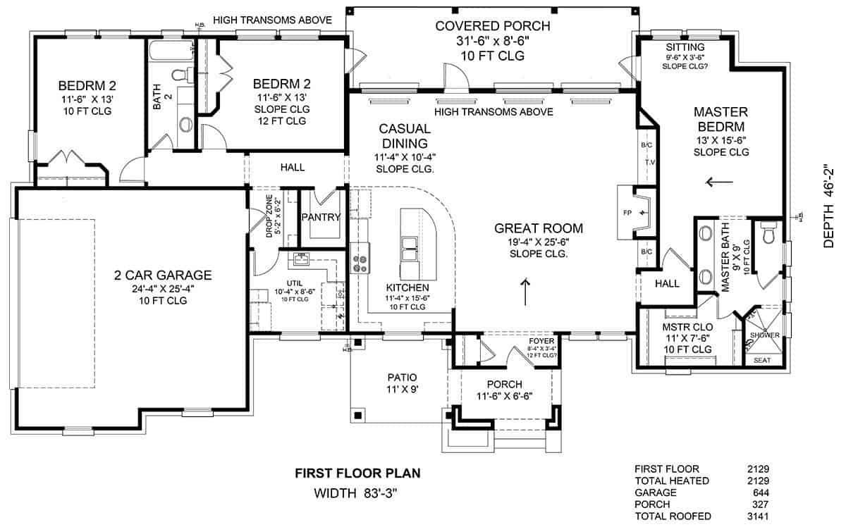 Main Level of Contemporary Plan #209-1000