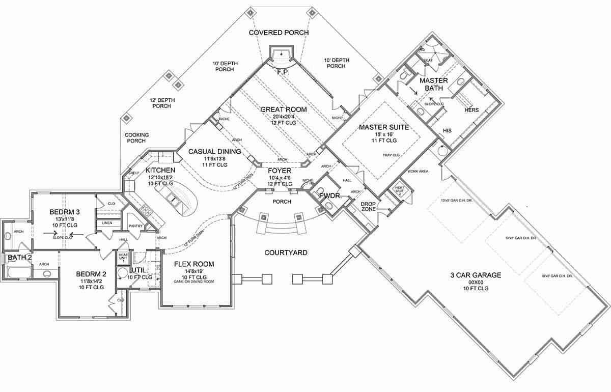 Main Level of Contemporary Plan #209-1001
