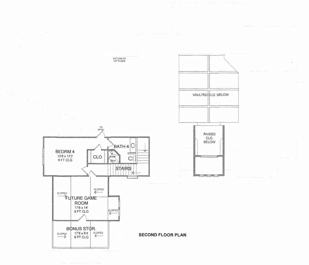 Upper Level of Farmhouse Plan #209-1008