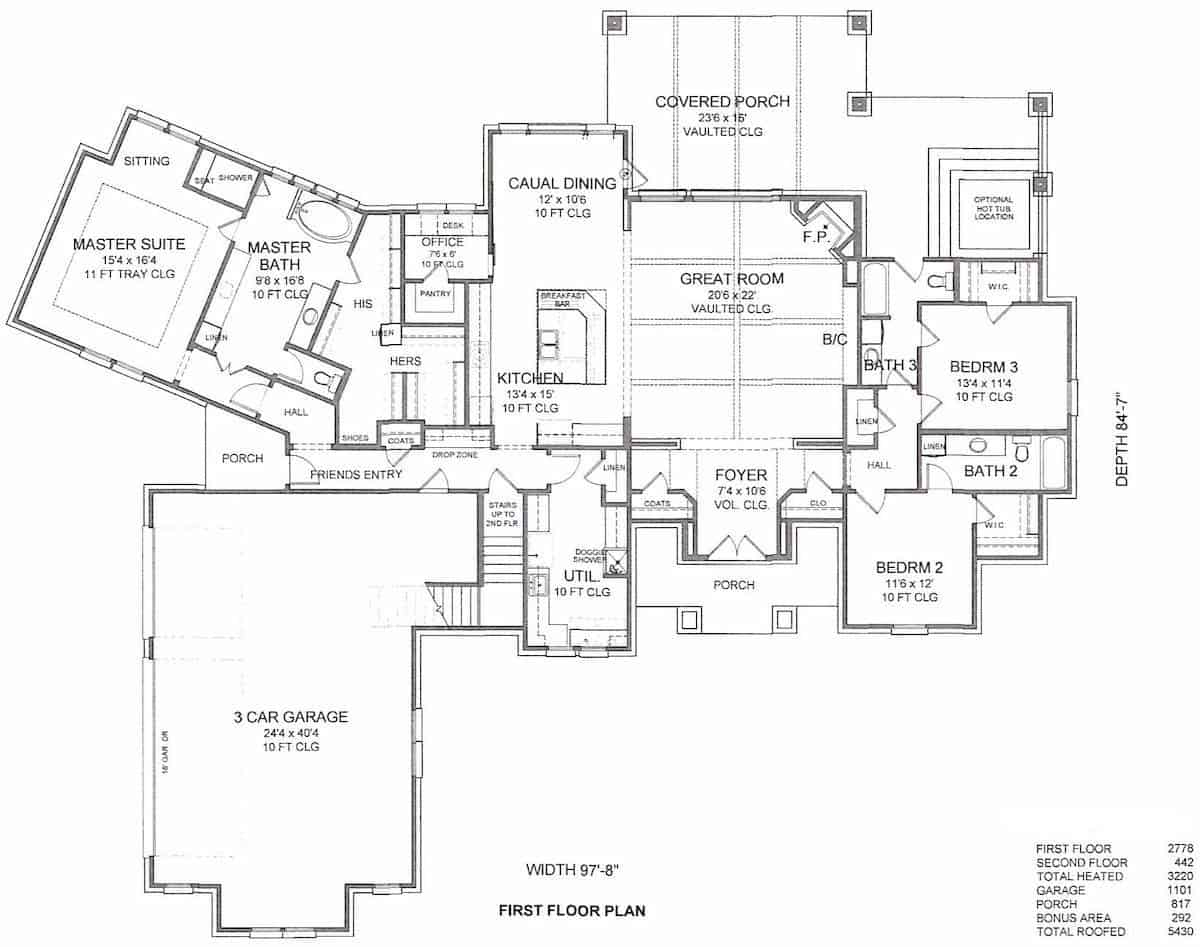 Main Level of Farmhouse Plan #209-1008